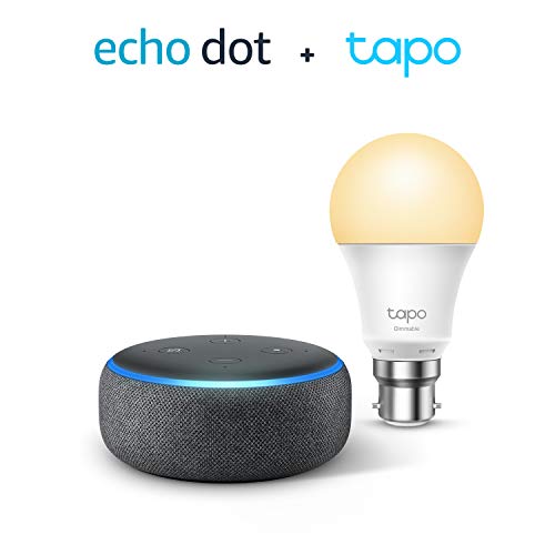 Echo Dot (3rd generation), Charcoal Fabric + TP-Link Tapo smart bulb (B22), Works with Alexa