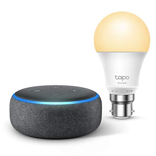 Echo Dot (3rd generation), Charcoal Fabric + TP-Link Tapo smart bulb (B22), Works with Alexa