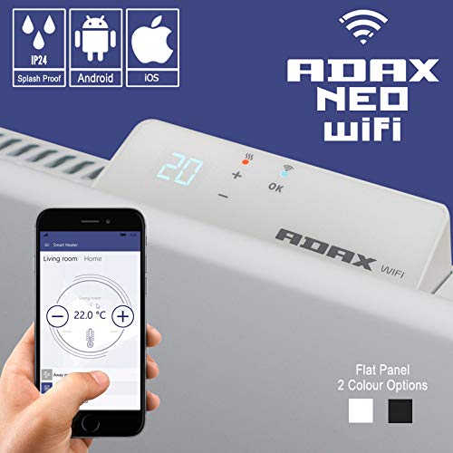 ADAX Neo Smart Wifi Electric Panel Heater/Convector Radiator With Timer. Smartphone Control, Splash Proof, Economic, Modern, Designer, 1400W, Lava Grey