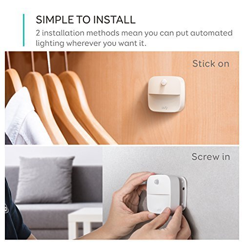 Eufy Lumi Stick-On Night Light, Warm White LED, Motion Sensor, Stick-Anywhere, Closet Light, Wall Light for Bedroom, Bathroom, Kitchen, Hallway, Stairs, Energy Efficient, Compact, 3-pack