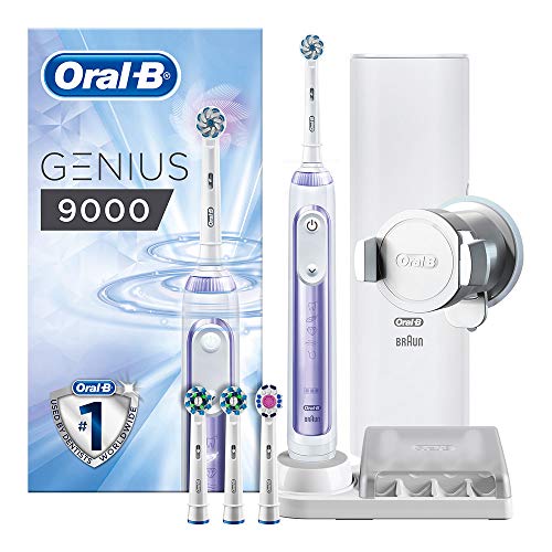 Oral-B Genius 9000 Sensi Ultrathin Electric Toothbrush Rechargeable, 1 Orchid Purple App Connected Handle, 6 Modes, Pressure Sensor, 4 Toothbrush Heads, USB Travel Case, UK 2 Pin Plug