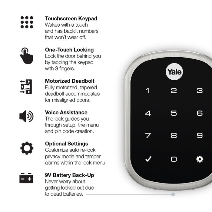 Yale Security YRD256-NR-619 Yale Assure Lock SL in Satin Nickel (Non-Connected) (YRD256) Key Free Touchscreen Deadbolt