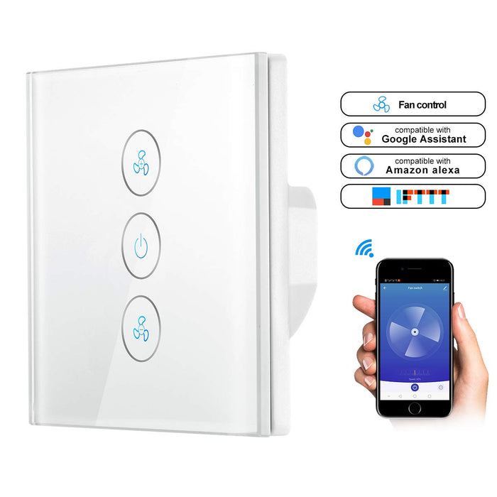 ALLOMN WiFi Fan Switch, Fan Speed Controller Fan Timer Compatible with Alexa Google Home App Remote Voice Control, Backlight Indicator, Timing Function, Speed Adjustable, No Hub Required