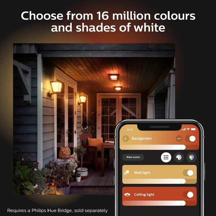 Philips Hue Econic White and Colour Ambiance Led Smart Garden Wall Light [Square Porch Light], Works with Alexa, Google Assistant and Apple Homekit