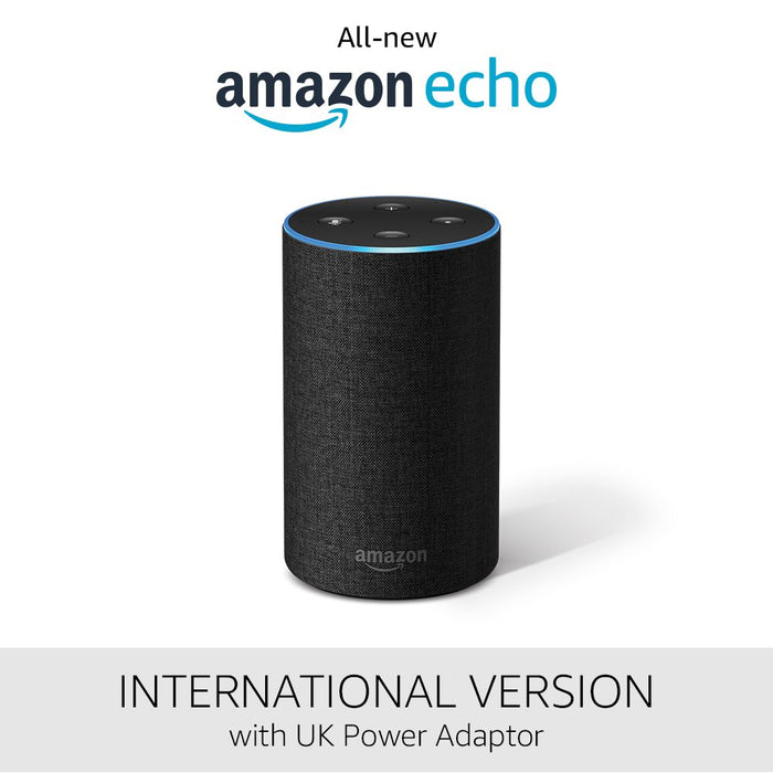 Amazon Echo (2nd generation), Charcoal Fabric - International Version, UK power adaptor
