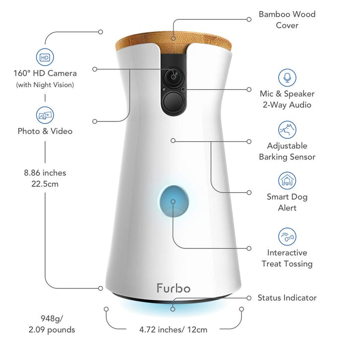 Furbo Dog Camera: Full HD Wifi Pet Camera with 2-Way-Audio, Treat Tossing, Night Vision and Barking Alerts, Designed for Dogs, Works with Amazon Alexa (As Seen On Ellen)