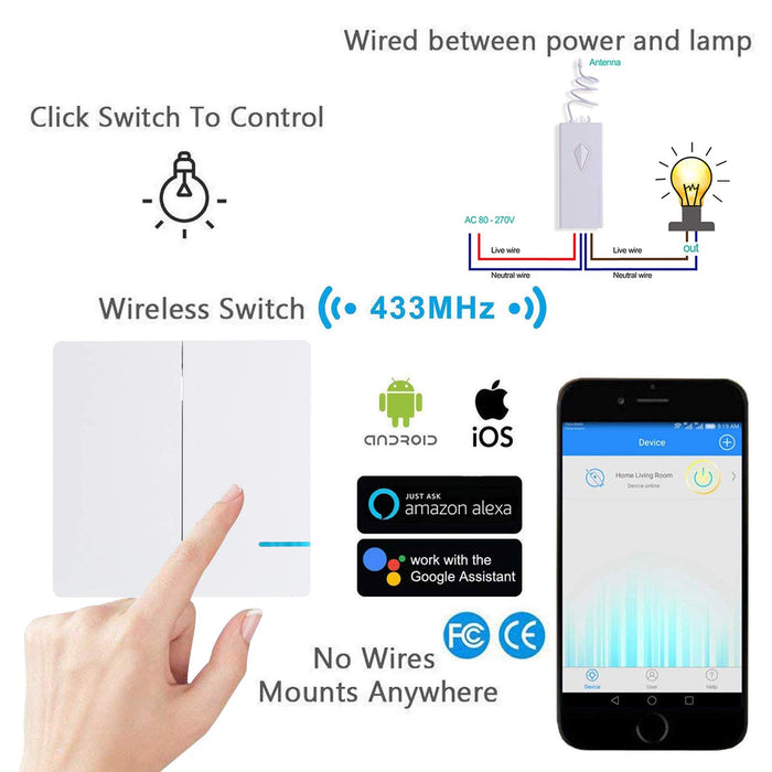 Nineleaf Smart WiFi Light Switch, Wall Smart Switch Phone Remote Control Lights and Appliances Compatible with Alexa, Google Home, Timing Function 2X 2-Way Wireless Wall Switch + 4X 220V Receiver