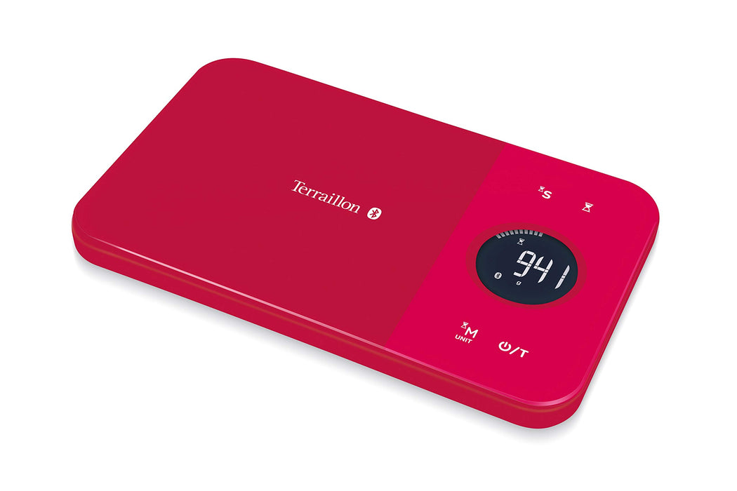 Terraillon 14414 Connected Kitchen Scales, for Smartphone/Tablet, Monitor Your Energy Intake, Tare Function, Liquid Conversion, Timer, Bluetooth Smart, 5 kg, NutriTab, Cranberry Red