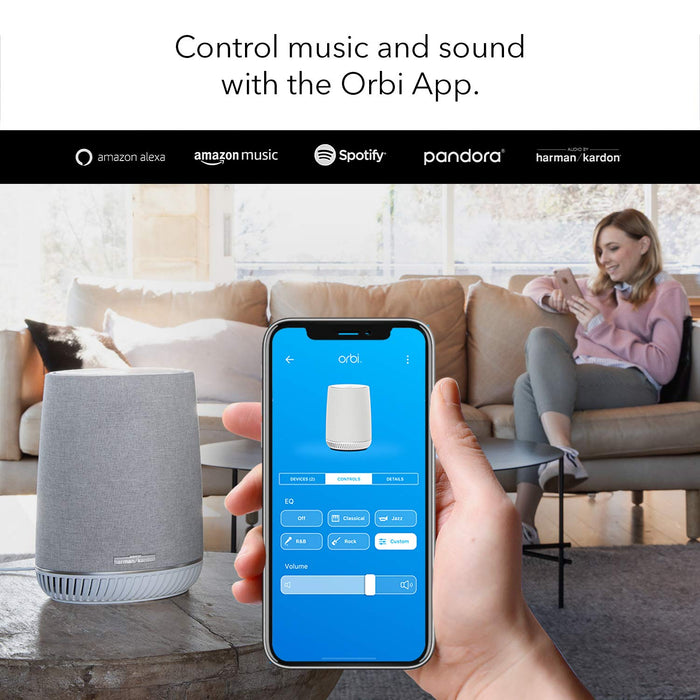 NETGEAR RBS40V-100EUS Orbi Home Mesh Wifi, Expansion, Smart Speaker, Amazon Alexa Built-In, White