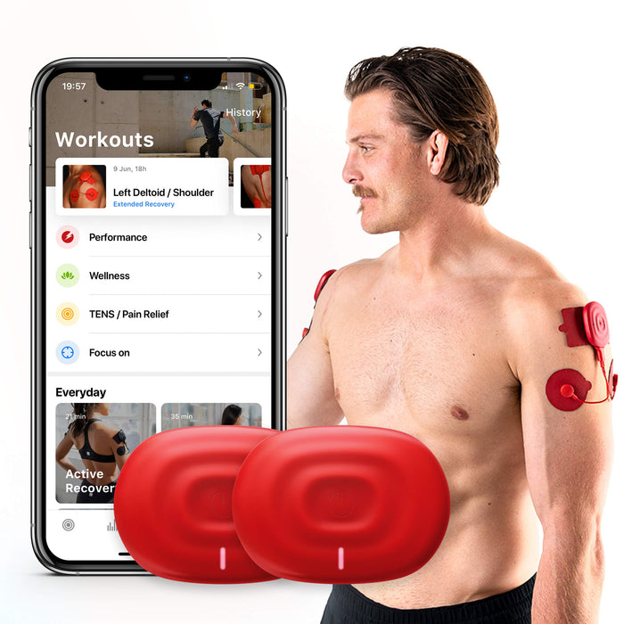 PowerDot 2.0 - Smart Electric Muscle Stimulator - Smart TENS Device - Duo Red - App Controlled Wireless Electrical Muscle Stimulator - Speed up Recovery, Improve Strength, Relieve Pain