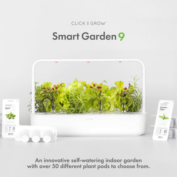 Click and Grow Smart Garden 9 Indoor Gardening Kit (Includes 3 Mini Tomato, 3 Basil and 3 Green Lettuce Plant pods), Beige