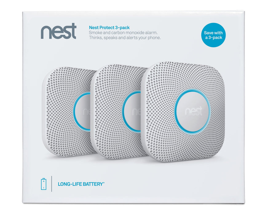 Nest Protect Smoke + Carbon Monoxide Alarm, (Battery), Set of 3 (2nd Generation)