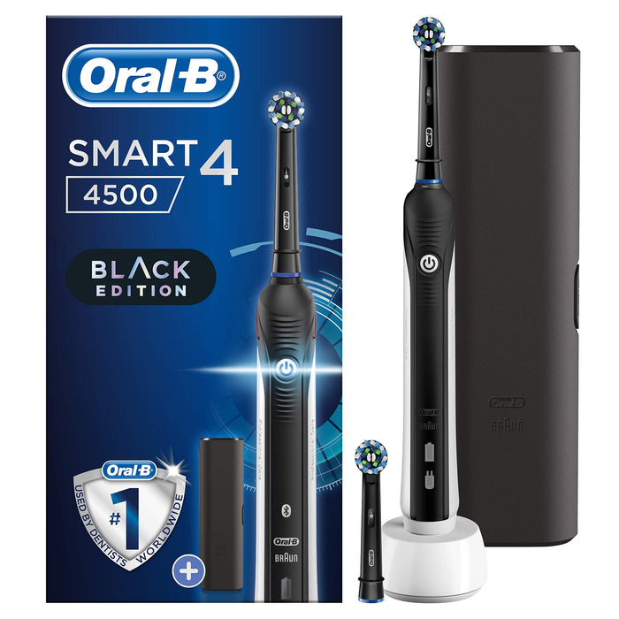Oral-B Smart 4 4500 CrossAction Electric Toothbrush Rechargeable Powered By Braun, 1 App Connected Handle, 3 Modes, Pressure Sensor, 2 Toothbrush Heads, 1 Travel Case, 2 Pin UK Plug, Colour May Vary
