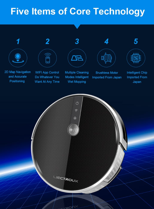 Liectroux C30B Robot Vacuum Cleaner, Map navigation with Memory,Wifi APP Control,3000pa Suction Power,Smart Electric Water tank,