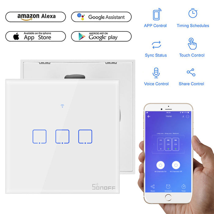 Sonoff T1 T2 T3 Wifi Smart Switch Touch Screen Remote 1/2/3 Gang 433Mhz RF/Voice/APP/Touch Control Smart Home Alexa Google Home