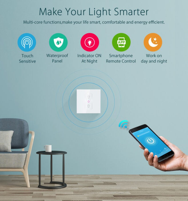 Choifoo Smart Dimmer Switch Touch Stepless Wireless Switch 1 Gang Switch Work with Alexa / Google Home / IFTTT APP