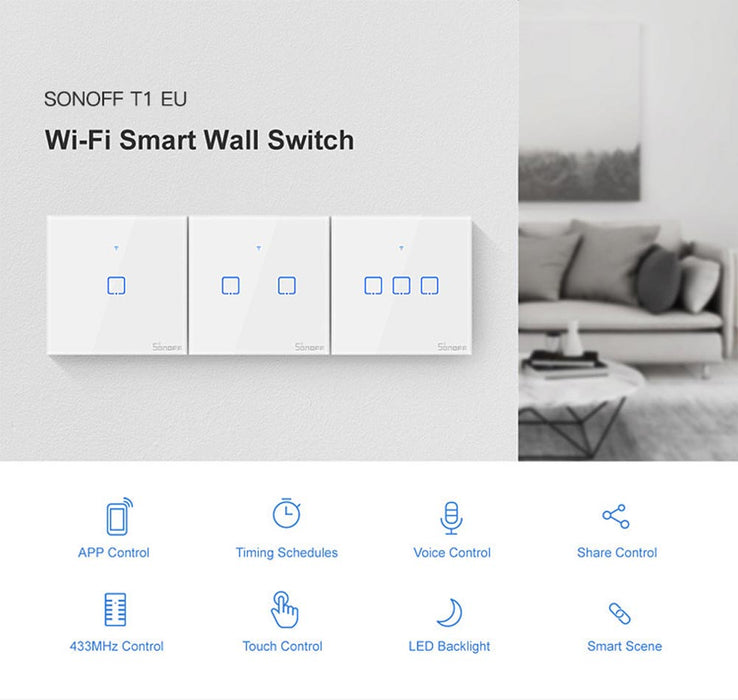 Sonoff T1 T2 T3 TX Remote RF/Voice/ APP /Touch Control EU/US/UK Wifi Smart light lamp Switch Touch Screen with Google Home Alexa