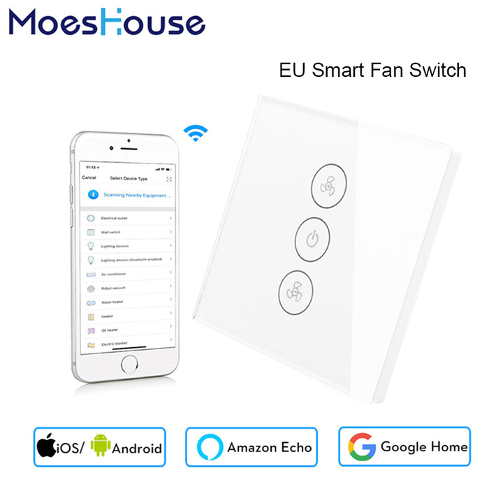 Moeshouse EU WiFi Smart Ceiling Fan Switch APP Remote Timer and Speed Control Compatible with Alexa and Google Home No Hub Required