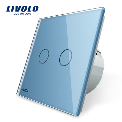Livolo 2 Gang 1 Way Wall Light Touch Switch,Wall home switch,Crystal Glass Switch Panel, EU Standard,  220-250V,C702-1/2/3/5