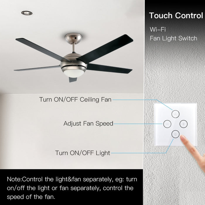 Moes WiFi Smart Ceiling Fan Light Lamp Wall Switch Smart Life/Tuya APP Remote Various Speed Control Works with Alexa Echo Google Home