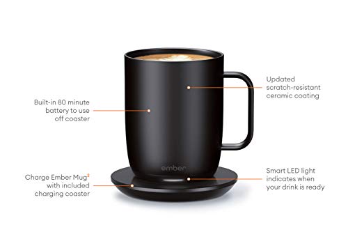 NEW Ember Temperature-Control Smart Mug 2, 398 ml, Black, 80 min. Battery Life - App-Controlled Heated Coffee Mug - Improved Design