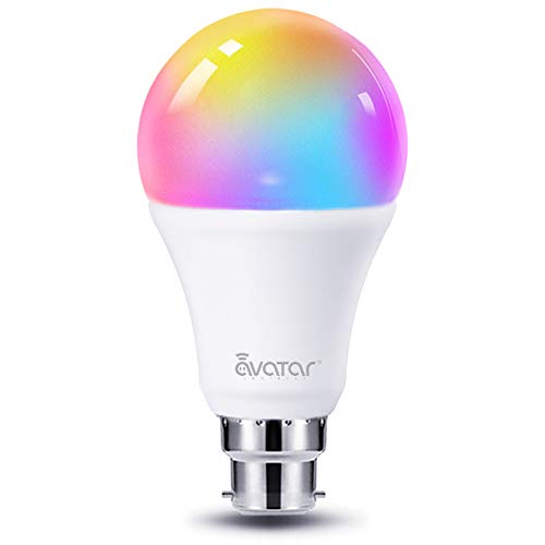 WiFi Smart Bulb Alexa Light Bulbs B22 Bayonet 8W RGBCW Colour Dimmable Works with Ale xa/Google Home =70W 800LM by Avatar Controls, No Hub Required(Updated 3000-6200K,1Pack)