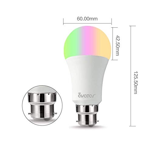 WiFi Smart Bulb Alexa Light Bulbs B22 Bayonet 8W RGBCW Colour Dimmable Works with Ale xa/Google Home =70W 800LM by Avatar Controls, No Hub Required(Updated 3000-6200K,1Pack)