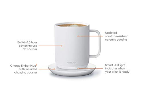 New Ember Temperature-Control Smart Mug 2, 284 ml, White, 1.5-hr Battery Life – App-Controlled Heated Coffee Mug – Improved Design