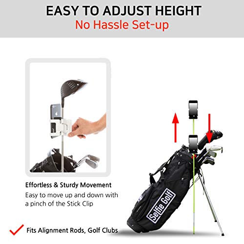 SelfieGOLF Record Golf Swing - Cell Phone Clip Holder and Training Aid - Golf Accessories - Works with Any Smart Phone - Quick Set Up