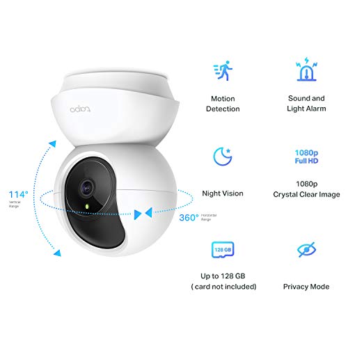TP-LINK Tapo Pan/Tilt Smart Security Camera, Indoor CCTV, 360° Rotational View, Works with Alexa & Google Home, No Hub Required, 1080p, 2-Way Audio, Night Vision, SD Storage, Free Tapo App (Tapo C200)