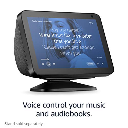 Echo Show 8, Sandstone Fabric + Philips Hue White Smart Bulb Twin Pack LED (B22) | Bluetooth & ZigBee compatible (no hub required)