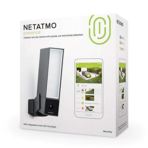Netatmo Smart Outdoor Security Camera, WIFI, Integrated Floodlight, Movement Detection, Night Vision, Without Fees, NOC01-UK (Presence)