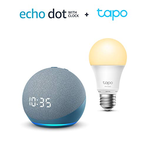 All-new Echo Dot (4th generation) with clock, Twilight Blue + TP-Link Tapo smart bulb (E27), Works with Alexa