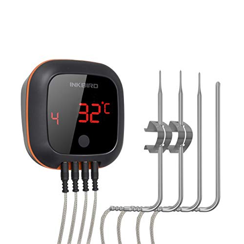 Inkbird IBT-4XS Bluetooth Wireless BBQ Meat Thermometer ℉/℃ with Magnetic 1000mAh Rechargeable Battery Rotatable Screen for Barbecue Meat Roast Oven Grill Smoker (IBT-4XS + 4 Probes)