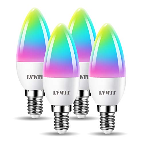 LVWIT E14 Smart WiFi LED Bulb, C37 470Lm, 5W Replace 40 Watt, Compatible with Alexa, Echo and Google Assistant, Dimmed TUYA/Smart Life APP, 4 Pack
