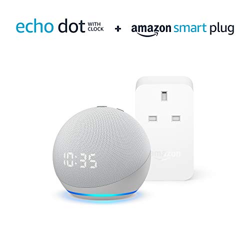 All-new Echo Dot (4th generation) with clock, Glacier White + Amazon Smart Plug, works with Alexa
