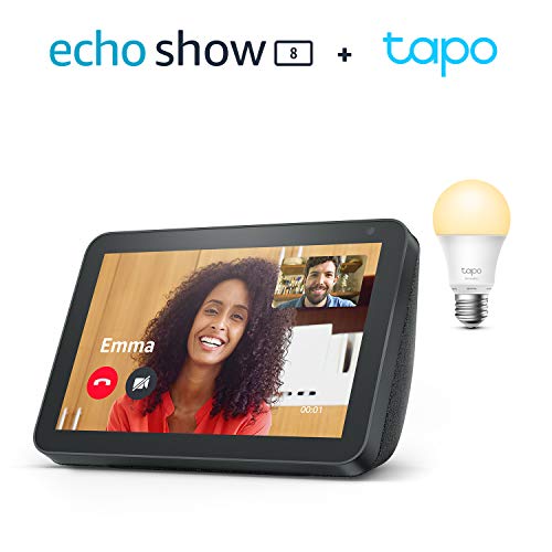 Echo Show 8, Charcoal Fabric + TP-Link Tapo smart bulb (E27), Works with Alexa