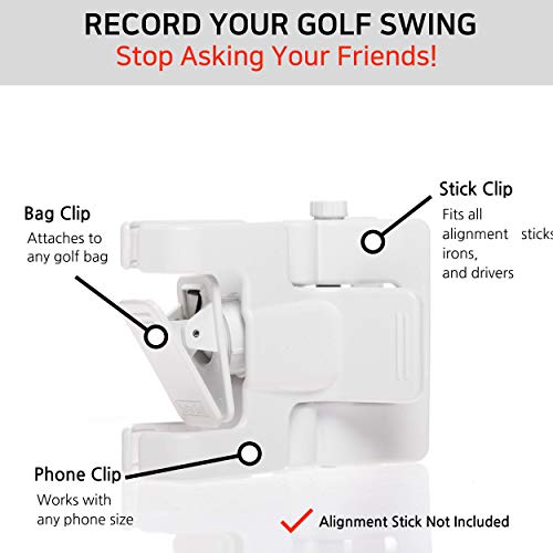 SelfieGOLF Record Golf Swing - Cell Phone Clip Holder and Training Aid - Golf Accessories - Works with Any Smart Phone - Quick Set Up