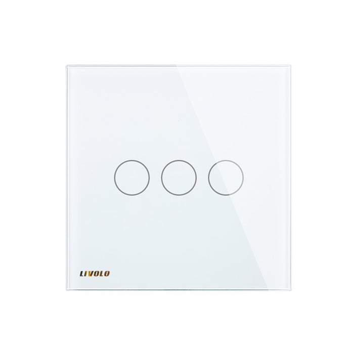LIVOLO Smart Wireless Remote Control Light Switch White with LED Indicator with Tempered Glass Panel Touch Light Switch 3 Gang 1 Way, VL-C303R-61-R