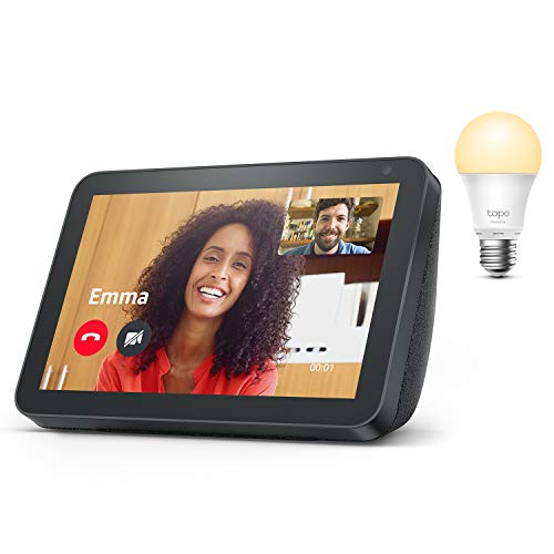 Echo Show 8, Charcoal Fabric + TP-Link Tapo smart bulb (E27), Works with Alexa