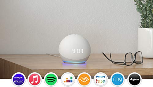 All-new Echo Dot (4th generation) with clock, Glacier White + Philips Hue White Smart Bulb Twin Pack LED (E27) | Bluetooth & ZigBee compatible (no hub required)