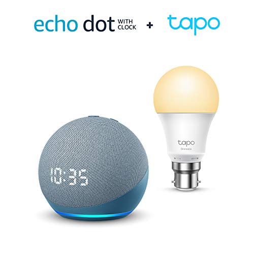All-new Echo Dot (4th generation) with clock, Twilight Blue + TP-Link Tapo smart bulb (B22), Works with Alexa