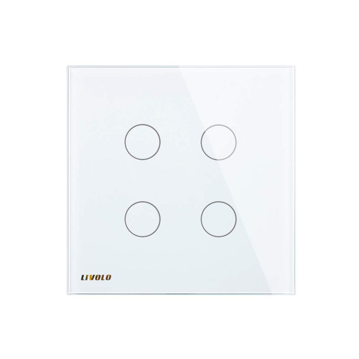 LIVOLO White Touch Switch with LED Indicator Smart Wall Light Switch with Tempered Glass Panel UK Standard 4 Gang 1 Way,VL-C304-61