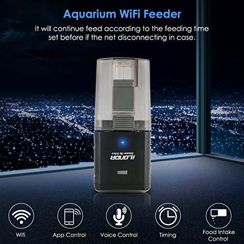 Petyoung Automatic Fish Feeder, WiFi Remote Control or Auto Fish Food Timer Feeder for Aquarium Fish Tank - USB Powered