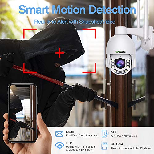 SV3C 5MP WiFi Outdoor Security Camera, Waterproof PTZ IP Camera, Pan/Tilt / 5x Optical Zoom, Two Way Audio, Night Vision, FTP, H.265, Wireless Home Surveillance Camera with External SD Card Slot