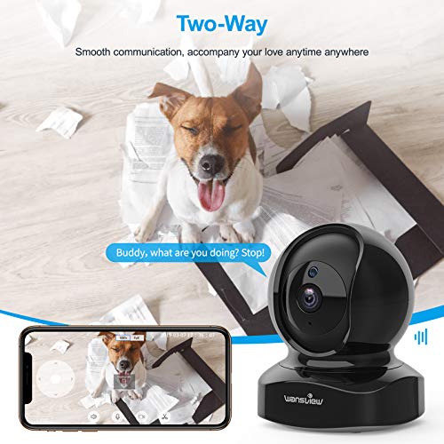 wansview WiFi IP Camera, 1080P Wireless Home Security Camera Q5 for Baby, Elder, Pet Camera Monitor with Motion Detection 2-Way Audio Night Vision Pan Tilt Zoom, Works with Alexa (Black)