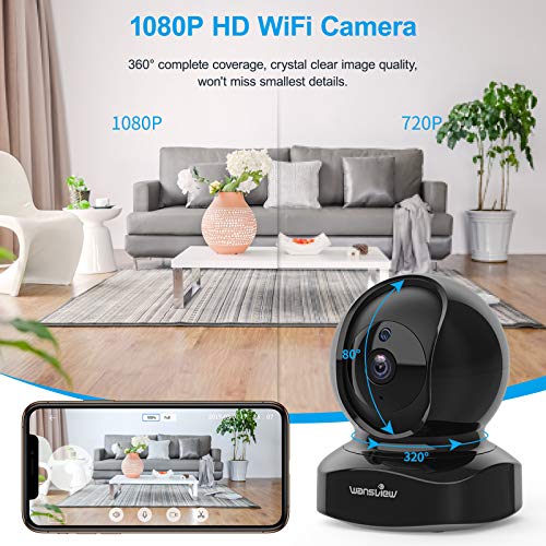 wansview WiFi IP Camera, 1080P Wireless Home Security Camera Q5 for Baby, Elder, Pet Camera Monitor with Motion Detection 2-Way Audio Night Vision Pan Tilt Zoom, Works with Alexa (Black)