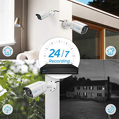 Reolink 4K Ultra HD PoE CCTV Outdoor Security Camera System, 6pcs 8MP Four Times 1080P IP Cameras, 8-Channel NVR with 2TB HDD for 24/7 Recording Digitally Zoom 100ft Night Vision, RLK8-800B6