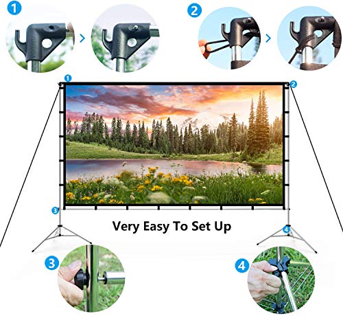Vamvo Outdoor Indoor Projector Screen with Stand Foldable Portable Movie Screen 120 Inch (16:9) Full-Set Bag for Home Theater Camping and Recreational Events
