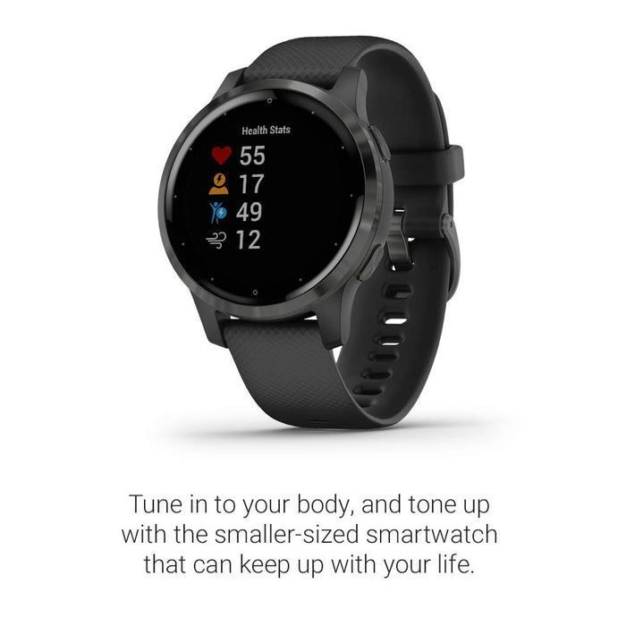 Garmin Vívoactive 4S, Smaller-Sized GPS Smartwatch, Features Music, Body Energy Monitoring, Animated Workouts, Pulse Ox Sensors and More, PVD Black/Slate